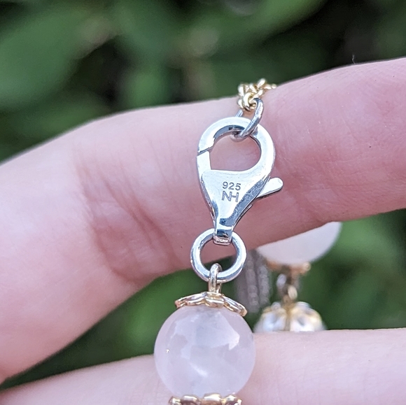 chapal zenray sterling silver gold two tone rose quartz bead bracelet 925 - Picture 5 of 10